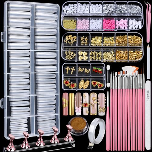 Teenitor XXL Square Nail Tips with Charms & Brushes - 240pcs Nail Art Kit