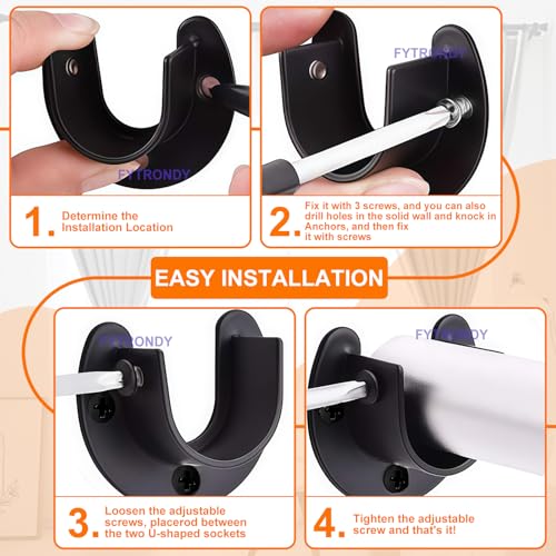 Stainless Steel U-Shaped Closet Rod Bracket - 4 Pack