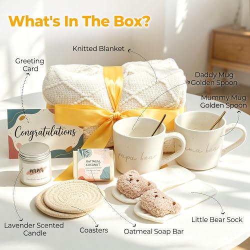 New Mom Care Postpartum Self Care After Baby Gift Basket, Newborn Boys, Girls, Unisex, Ceramic Cup Knitted Blanket Gift Baskets for Women
