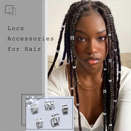 NAISKA 30PCS Silver Hair Jewelry for Braids & Dreadlocks