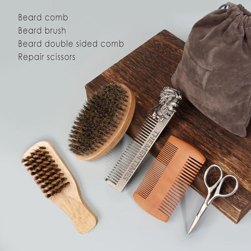 Beard Brush and Comb Set with Mustache Scissors - TIENQI Grooming Kit