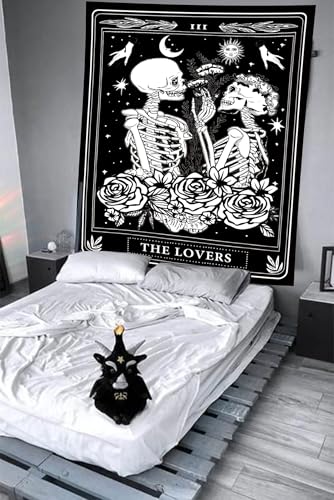 Gothic Lovers Skull Tapestry - Black & White Wall Hanging 40" x 60"