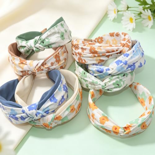 4-Piece Floral Knotted Headbands, Soft Cotton Non-Slip Hair Accessories