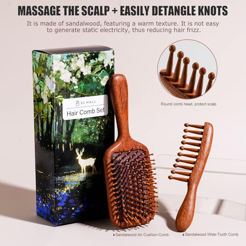 BS-MALL Premium Sandalwood Wide Tooth Hair Comb Set - 2 Pcs
