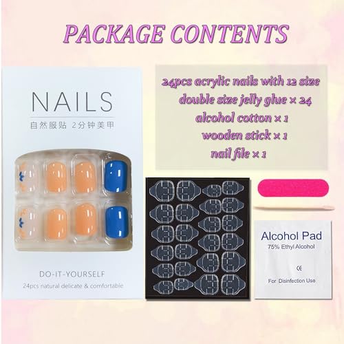 Square Flower Press On Nails - 24 Pcs Acrylic Full Cover Set