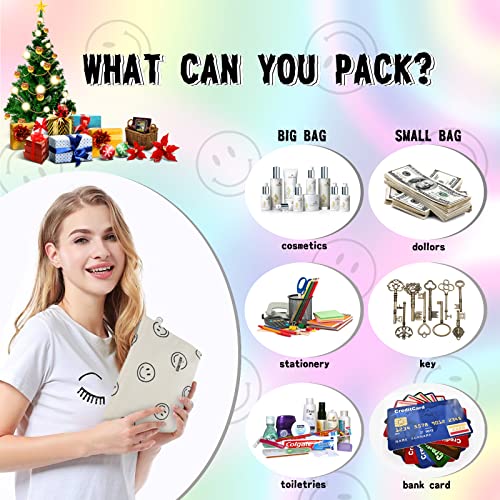 GUMITOON Beige Smiley Makeup Bags Set – Travel Cosmetic Organizer for Women