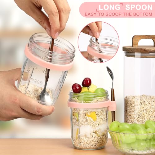 16oz Glass Mason Jars for Overnight Oats - 2 Pack with Lids & Spoon