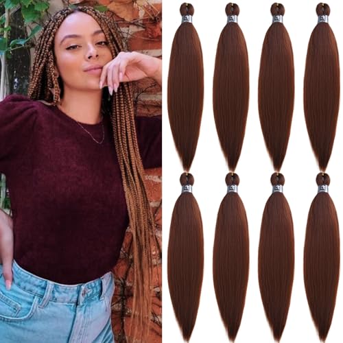 UPruyo 30 Inch Brown Pre Stretched Kanekalon Braiding Hair Extensions Pack of 8