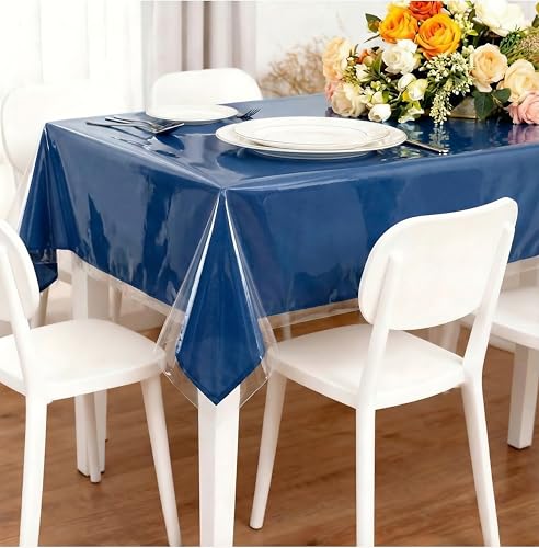 Clear Vinyl Table Cover Protector - 100% Waterproof 55" x 86"