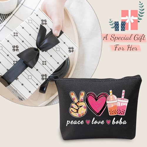 Peace Love Boba Canvas Cosmetic Bag - Cute Bubble Tea Makeup Pouch