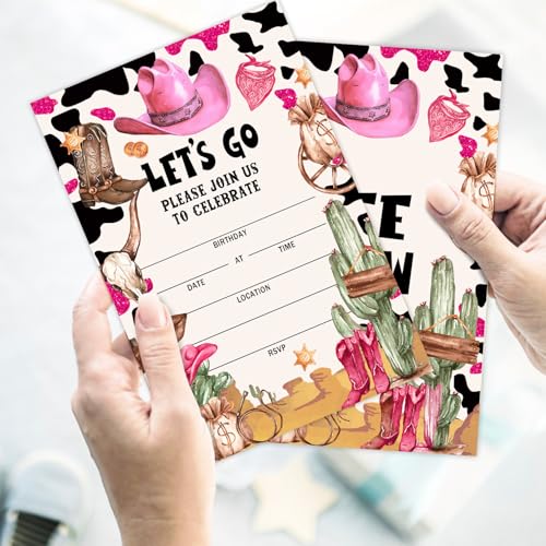 Cowgirl Birthday Invitation Cards with Envelopes - 20 Pack