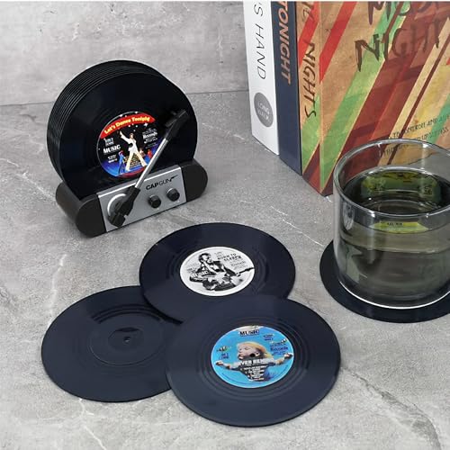 12-Pack Retro Vinyl Record Coasters for Music Lovers