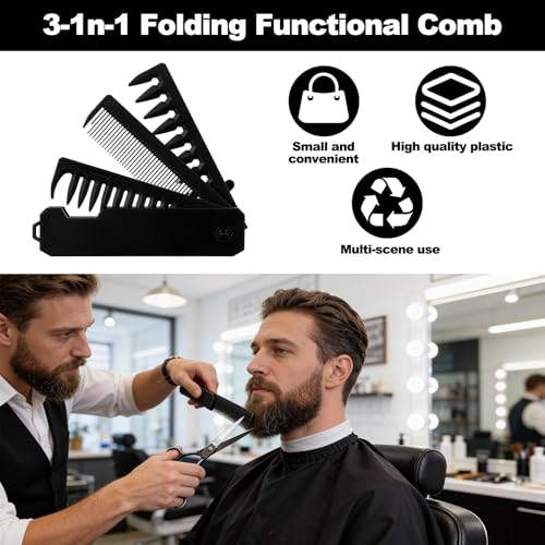 Tyqour Folding Pocket Comb - 3-in-1 Travel Hair Brush for Men