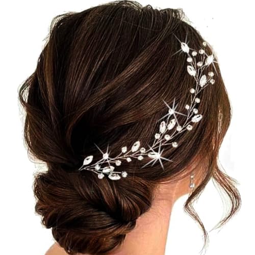GENBREE Silver Rhinestone Wedding Hair Vine - Elegant Bridal Hair Piece