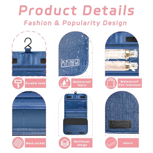 YEMEDA Travel Toiletry Bag with Hanging Hook - Navy Blue, B2 Variation