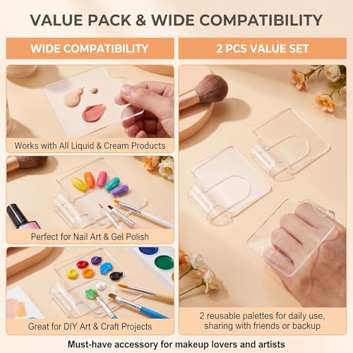 2Pcs Acrylic Makeup Mixing Palettes for Foundation Eyeshadow Nail Art