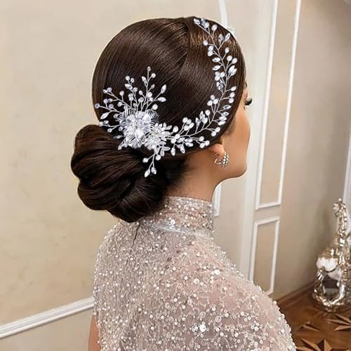WEZTEZ Silver Bridal Hair Comb with Pearl Flower Vine - Wedding Hair Accessories for Bridesmaid (Variation 2)
