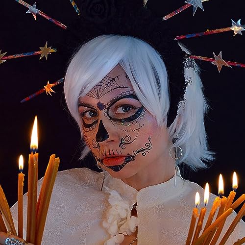 Day of the Dead Face Tattoos - 8 Pack Halloween Temporary Sugar Skull Face Art