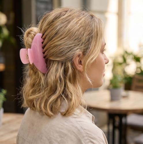 Fiwnpow 4-Inch Large Cellulose Acetate Hair Claw Clip - Pink