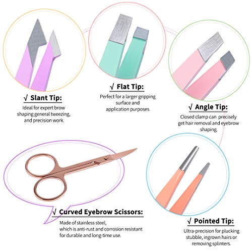 TsMADDTs 12-Piece Precision Eyebrow Tweezer Set with Case and Scissors