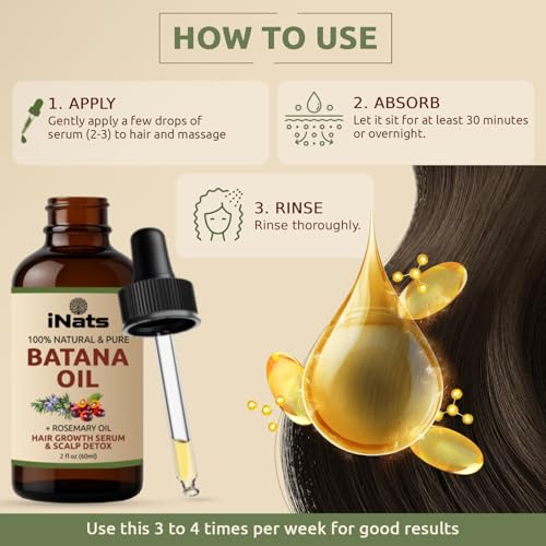 iNats Batana & Rosemary Hair Growth Serum 2 Fl Oz with Organic Ingredients - For Thicker, Longer Hair - Pack of 1