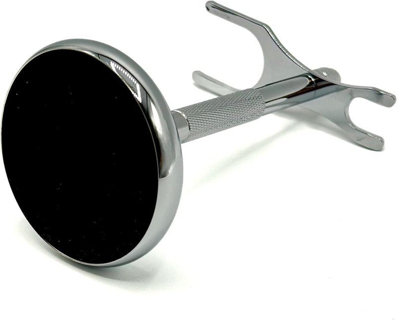 Taconic Shave Chrome 2 Prong Double Edge Safety Razor and Shaving Brush Stand with Heavy weight Felt Lined Base