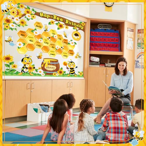 Bee Themed Bulletin Board Decorations Set - 71 Cutouts for Classrooms