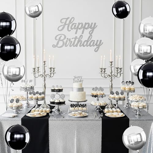 16Pcs 4D Black Silver Foil Balloons for Party Decorations