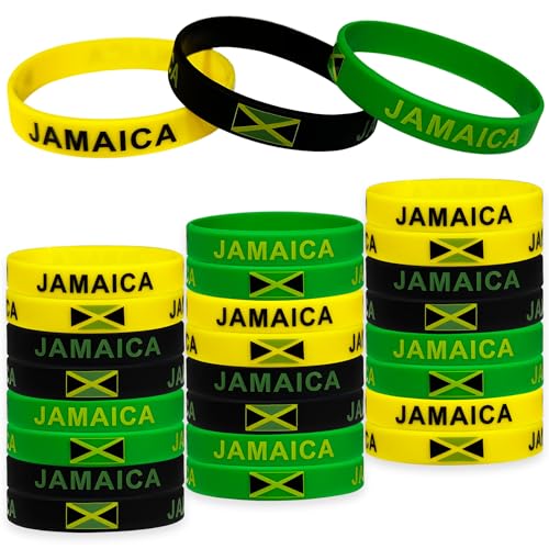 24Pcs Jamaican Rubber Bracelets - Independence Day Party Favors