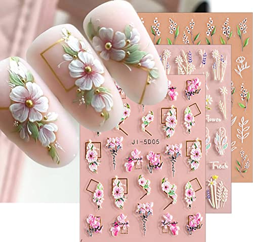 Self-Adhesive 3D Flower Leaves Nail Art Stickers - 4 Sheets