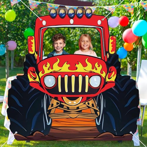 Monster Truck Photo Backdrop - 71 x 68 Inch Party Banner for Kids