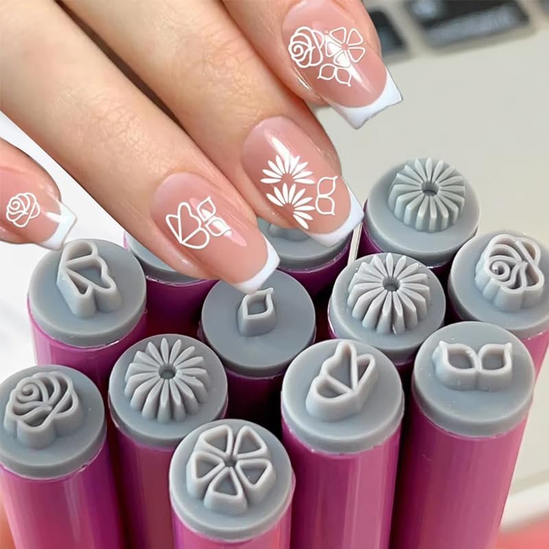 Silicone Nail Seal Pen Set - 6 Pcs Creative Butterfly & Flower Patterns for DIY Nail Art