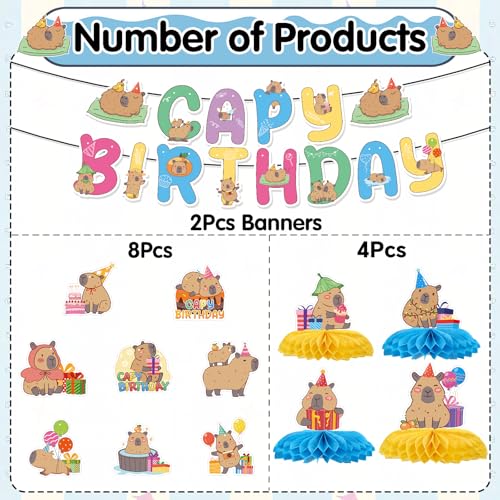 Capybara Birthday Party Decorations - 14PCS Banners & Centerpieces