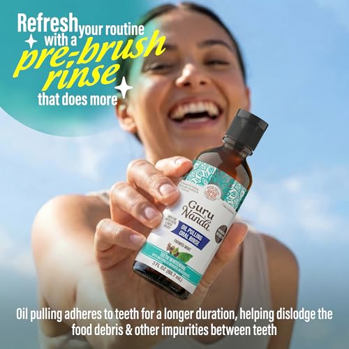GuruNanda Travel Size CocoMint Oil Pulling Mouthwash 3 oz – 7 Essential Oils & Vitamins, No Alcohol & Fluoride
