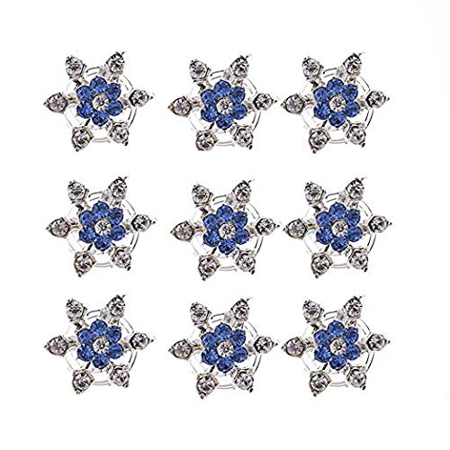 20 Pcs Snowflake Spiral Hair Pins - Rhinestone Bridal Hair Coils (Blue)
