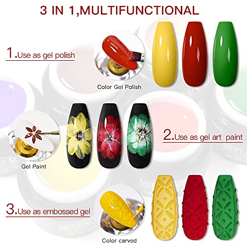 12 Colors Painting Gel Nail Polish Kit with Nail Art Brush - MEET ACROSS
