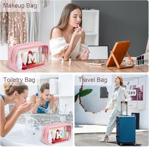 Personalized Initial Clear Makeup Bag Pink A – WHHJM Travel Cosmetic Bag