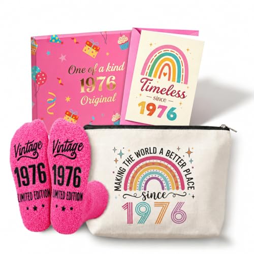 HAPPYPOP 50th Birthday Gift Set for Women - 1976 Makeup Bag & Socks, Personalized Gift for Her, Mom, Wife, Sister, Friend, Holiday