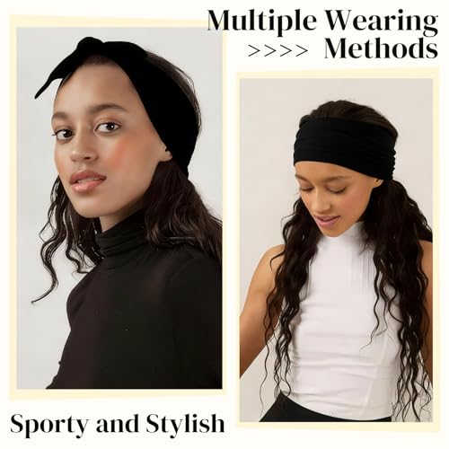 JATEBI 9-Pack Non-Slip Black Headbands for Women - Workout, Yoga & Daily Wear