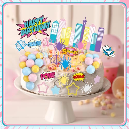 61 Pcs Spider Theme Cake Toppers Set for Kids Birthday Parties