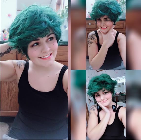 Short Dark Green Curly Wig - Heat Resistant Synthetic Cosplay