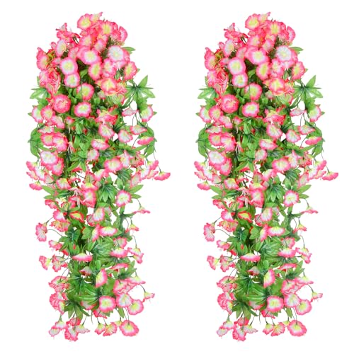 Artificial Morning Glory Vines - 2 Pcs UV Resistant Fake Flowers for Wall Decor