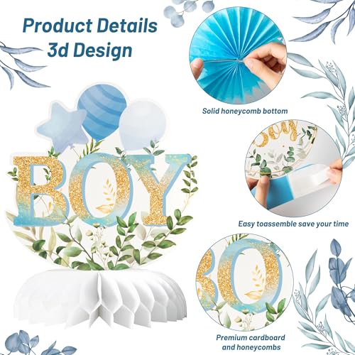 ANGOLIO 12Pcs Baby Boy Shower Honeycomb Centerpieces - Blue Table Decor