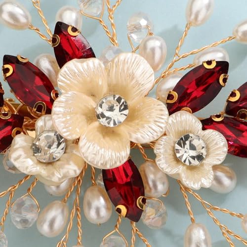 Rumtock Wine Crystal Hair Clip with Pearl Beads for Women & Girls - Bridal Wedding Hair Jewelry