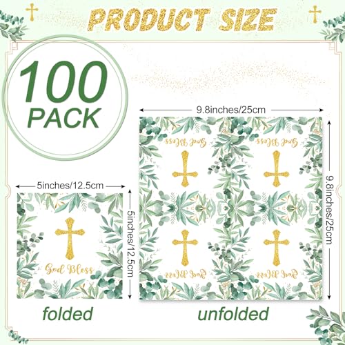 100-Pack God Bless Communion Napkins - Cross Design, 5x5 inches