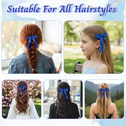 Royal Blue Hair Bow Clips - 2 Pack Satin Ribbon Barrettes