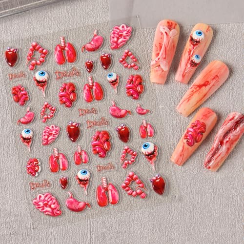 IDDFEVE Halloween Horror Nail Stickers, Embossed Eyeball Organs