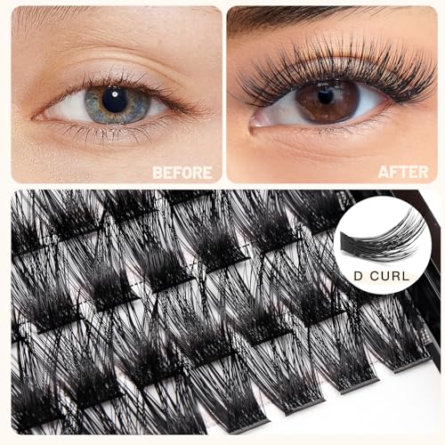 Bodermincer 120 Pcs Black Mixed-Length D Curl Fluffy Lash Clusters for Eyelash Extensions