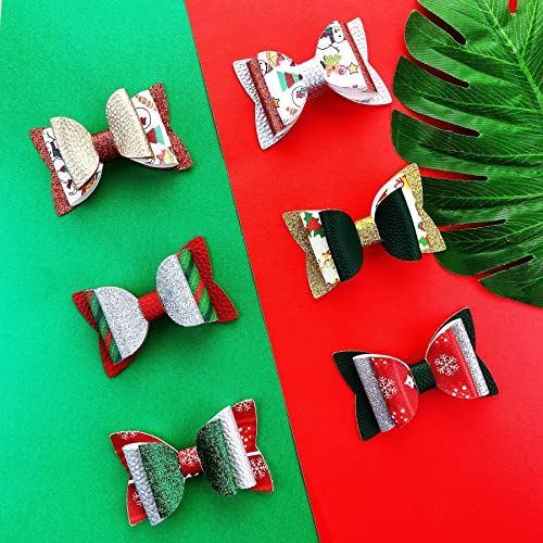 AOUXSEEM Christmas Faux Leather Hair Bows DIY Kit - 24 Set with Clips