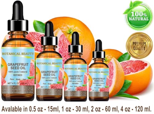 Botanical Beauty 0.5 Fl Oz Grapefruit Seed Oil - Pure, Cold Pressed Carrier Oil for Skin, Hair & Lip Care